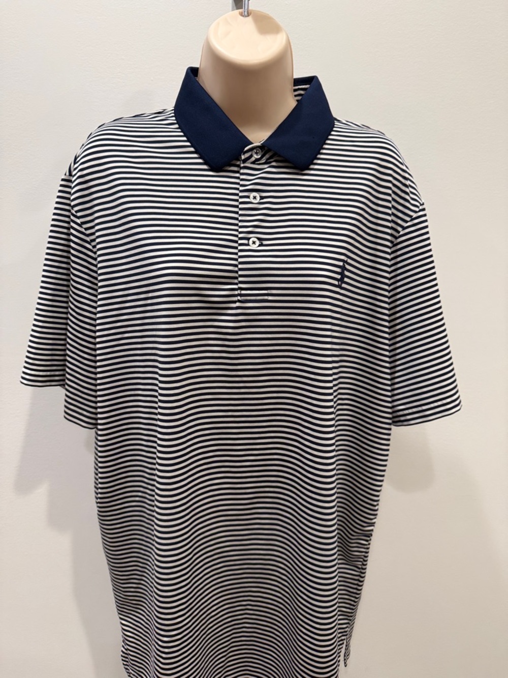 Polo by Ralph Lauren Navy White Striped Cotton Polo Size L Luxury Performance